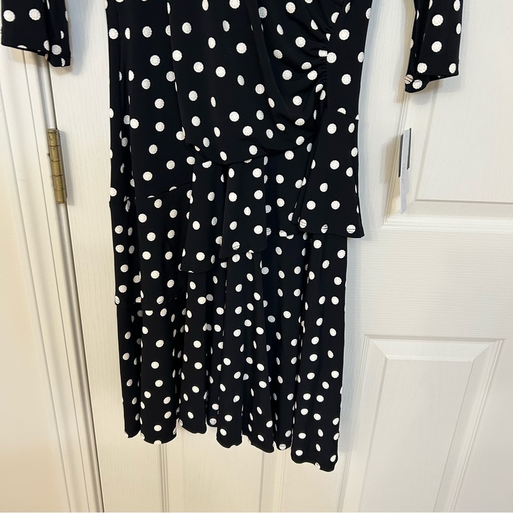 Robbie Bee Women's Polka-Dot Tiered Faux-Wrap Dress in Black/White Size PS - Picture 7 of 9